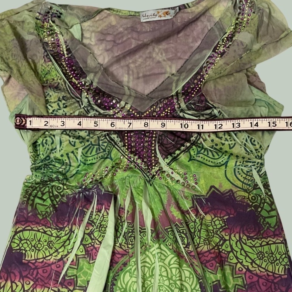Unity World Wear Paisley Beaded Liquid Dress Womens PS Green Purple Fairy - Picture 10 of 11
